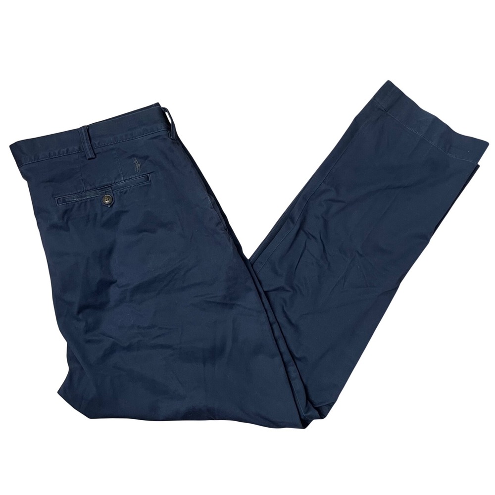 Polo Ralph Lauren Chino Pants Mens 38x32 Navy Blue Straight fit- LOOSE STITCHING